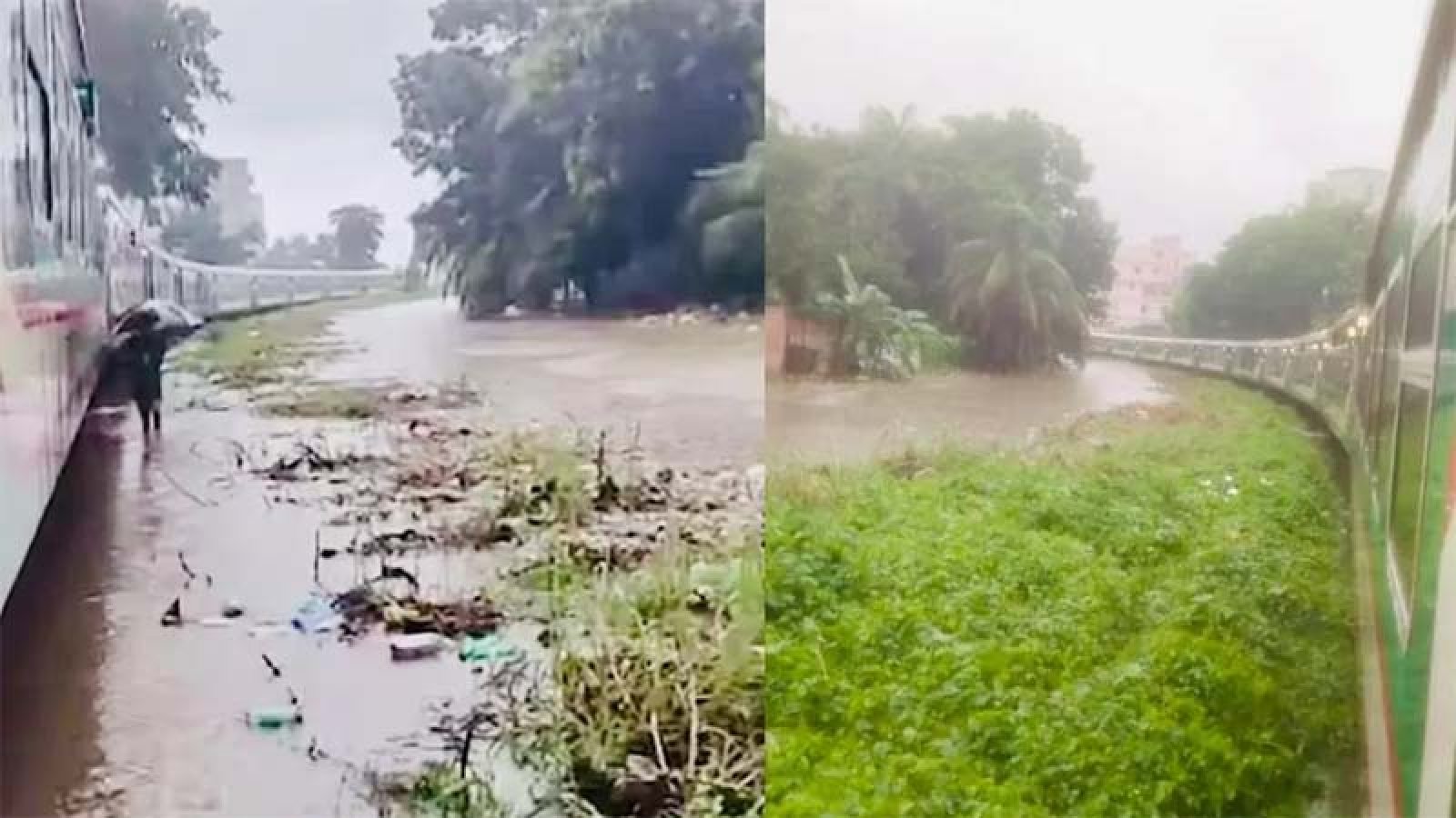 পানির নিচে রেললাইন  , আটকে আছে ‘পর্যটক এক্সপ্রেস’