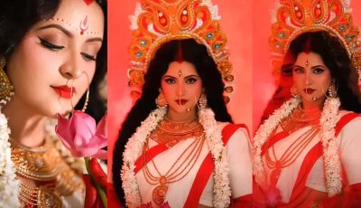 দেবী দুর্গার সাজে  রূপে হাজির হলেন অভিনেত্রী পরীমনি