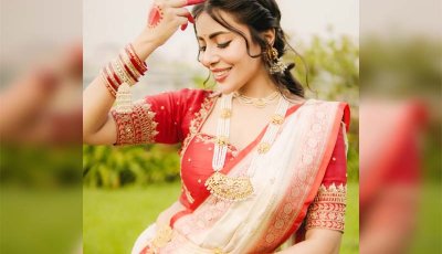 শারদীয় সাজে নজর কাড়লেন অভিনেত্রী সেমন্তী সৌমি