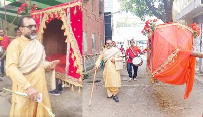 ব্যান্ড পার্টি ও পালকি নিয়ে ভোট দিতে এলেন অভিনেতা